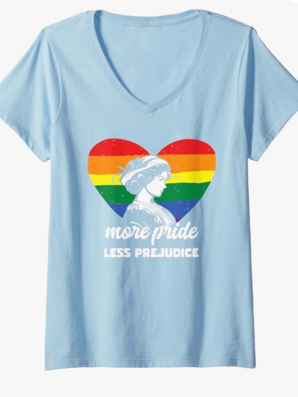 More Pride Less Prejudice Rainbow Heart V-Neck Tee